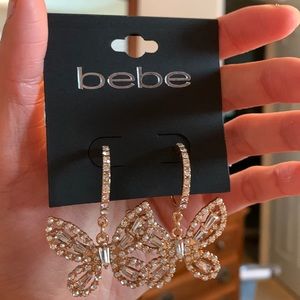 Bebe earrings butterfly diamonds paved gold tone